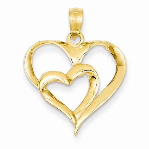 14k Gold Solid Polished Double Heart Pendant, Pendants for Necklace