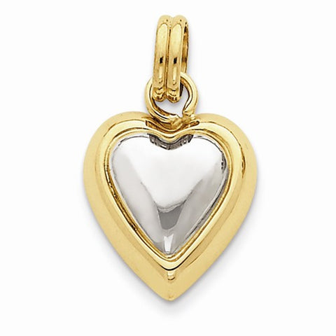 14k Gold & Rhodium Hollow Flat-Backed Puffed Heart Pendant, Pendants for Necklace