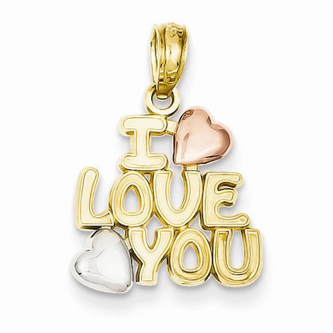 14k Gold Two-tone & Rhodium Solid Polished I Love You Pendant, Pendants for Necklace