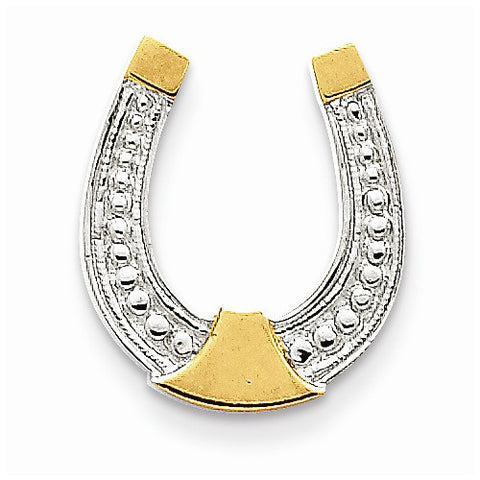 14k Gold & Rhodium Polished Horseshoe Slide Pendant, Exquisite Pendants for Necklace