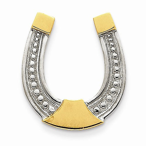 14k Gold & Rhodium Polished Horseshoe Slide Pendant, Fine Pendants for Necklace