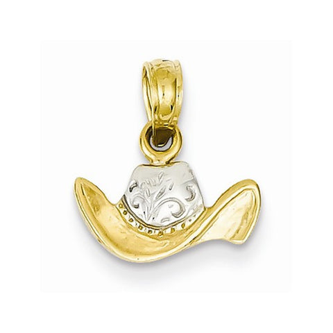 14k Gold & Rhodium Polished Cowboy Hat Pendant, Pendants for Necklace