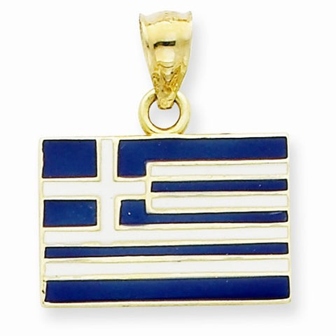 14k Gold Solid Enameled Greece Flag Pendant, Pendants for Necklace