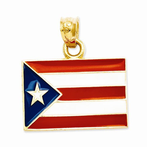 14k Gold Solid Enameled Puerto Rico Flag Pendant, Pendants for Necklace