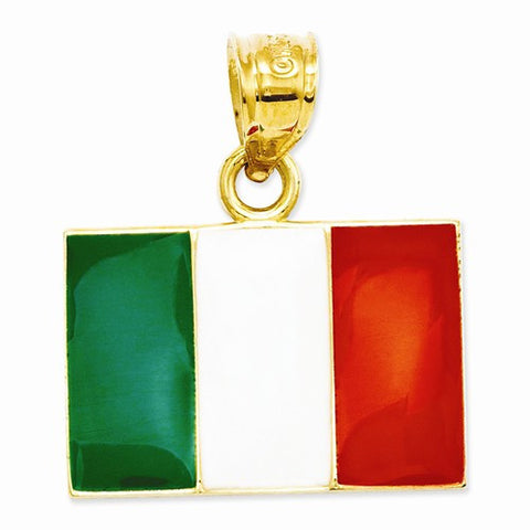 14k Gold Solid Enameled Italy Flag Pendant, Pendants for Necklace