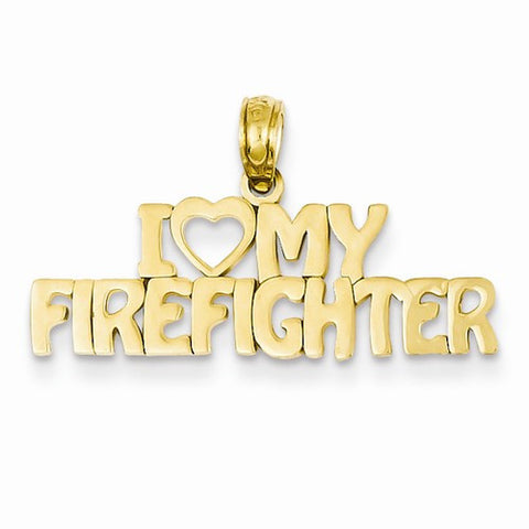 14k Gold I Love My Firefighter pendant, Pretty Pendants for Necklace