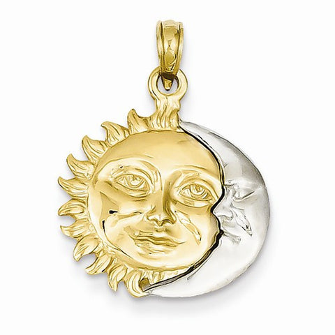 14k Gold Two-Tone Solid Polished 3-Dimensional Sun & Moon Pendant, Pendants for Necklace