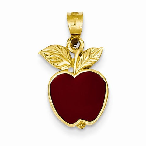 14k Gold Polished Red Enameled Apple Pendant, Pendants for Necklace