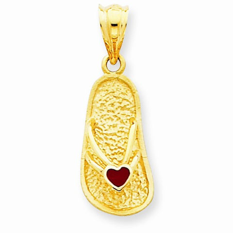 14k Gold Solid 3-Dimensional Red Enameled Sandal Pendant, Pendants for Necklace