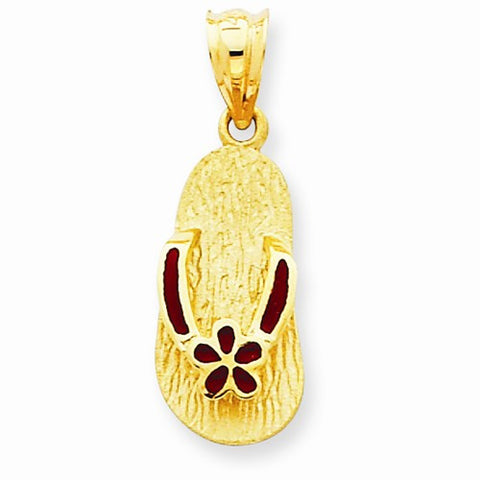 14k Gold Solid 3-Dimensional Red Enameled Floral Sandal Pendant, Pendants for Necklace