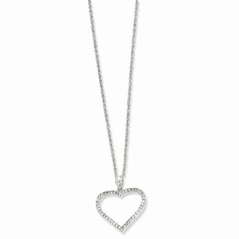 Rhodium-Plated Large CZ Heart Necklace