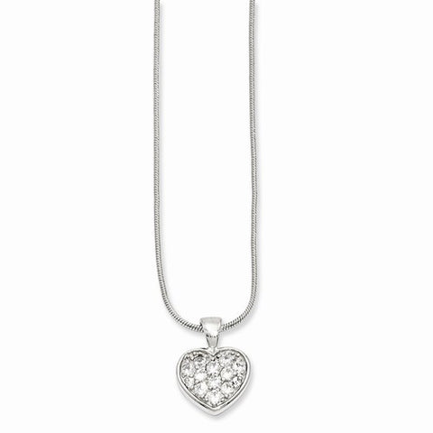 Rhodium-Plated CZ Pave Heart Necklace