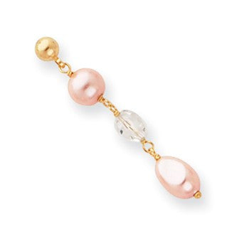 Gold-plated Pink Glass Pearl & Crystal Drop Earrings