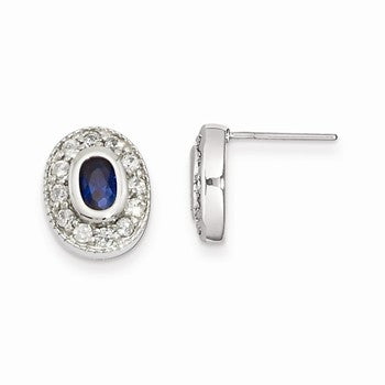 Rhodium-plated September Birthstone Oval CZ Earrings