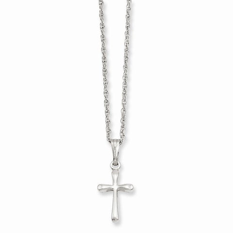 Rhodium-Plated Small Plain Rounded Cross Necklace