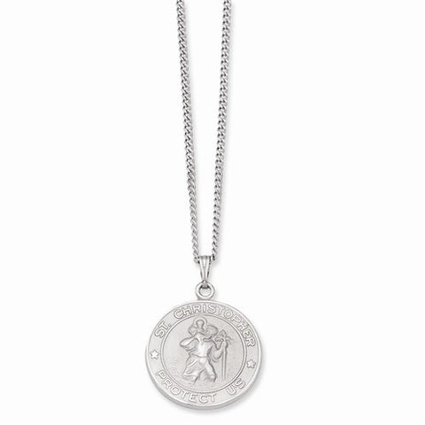 Rhodium-Plated St Christopher Medal Necklace