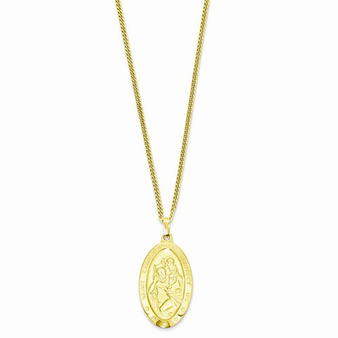 Gold-Plated Large Oval St Christopher Medal Necklace