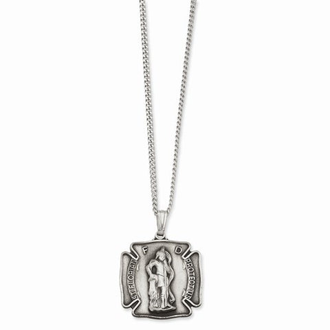 Rhodium-Plated St Florian Medal Necklace