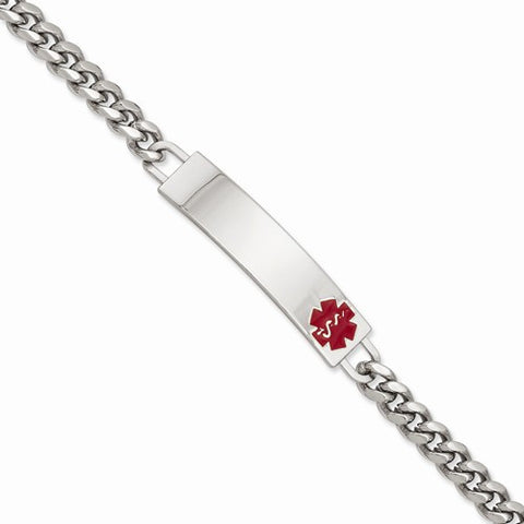 Rhodium-Plated Large Red Epoxy Medical Id Bracelet