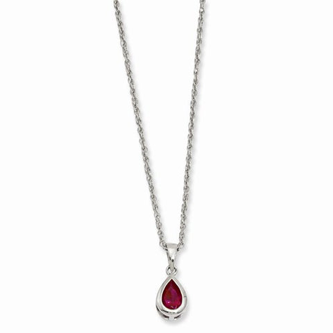 Rhodium-Plated July Birthstone Teardrop CZ Necklace