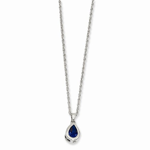 Rhodium-Plated September Birthstone Teardrop CZ Necklace