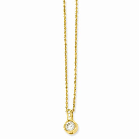 Gold-Plated Bezel Set CZ Pendant On Necklace
