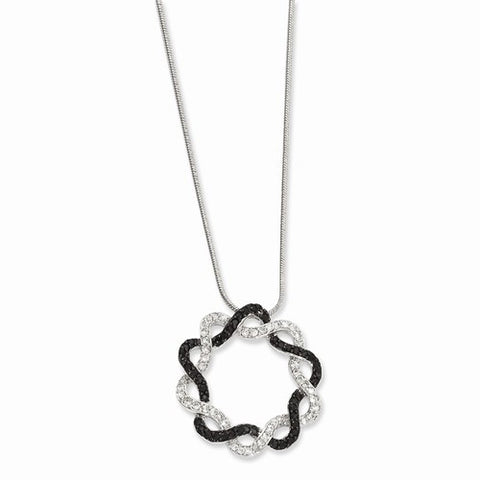 Rhodium-Plated Filigree Black & White CZ Pendant On Necklace