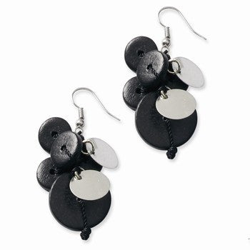 Black Hamba Wood Sequin 1.25in Dangle Earrings