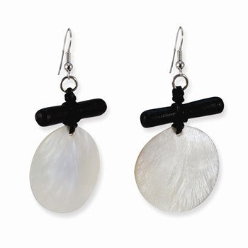 Silver-tone Black Hamba Wood Hammer Shell 2.5in Dangle Earrings