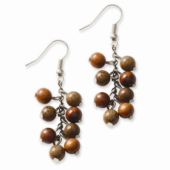 Silver-tone Hamba Wood 2in Dangle Earrings