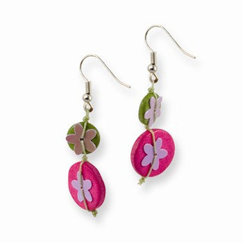 Multicolored Hamba Wood Sequin 1.25in Dangle Earrings