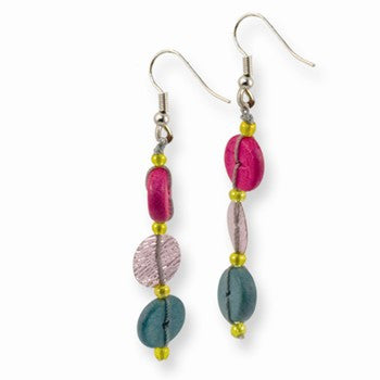 Silver-tone Multicolored Hamba Wood Sequin 1.5in Dangle Earrings