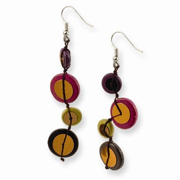 Silver-tone Multicolored Hamba Wood Sequin 2.25in Earrings
