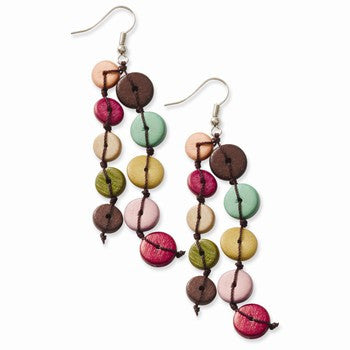Silver-tone Multicolored Hamba Wood 3in Dangle Earrings