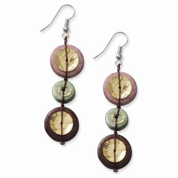 Silver-tone Multicolored Hamba Wood Sequin 2.5in Dangle Earrings