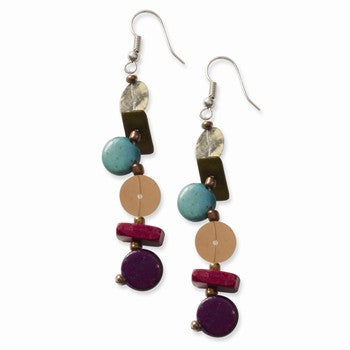 Silver-tone Multicolor Coconut, Acrylic Bead Sequin 3in Earrings