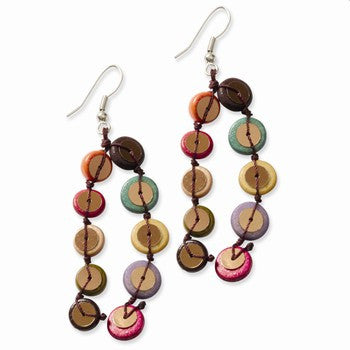 Silver-tone Multicolored Hamba Wood Sequin 2.5in Dangle Earrings