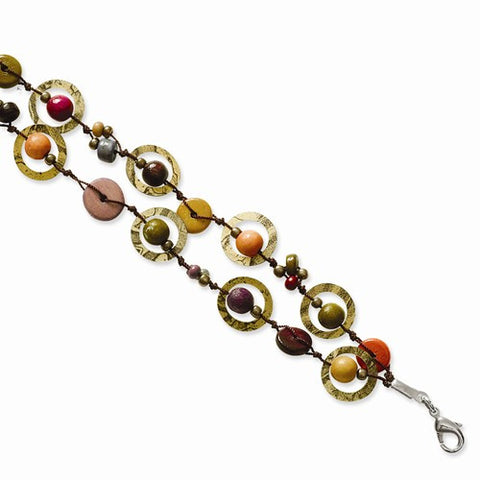 Silver-Tone Multicolored Hamba Wood Sequin Acrylic Bead Bracelet