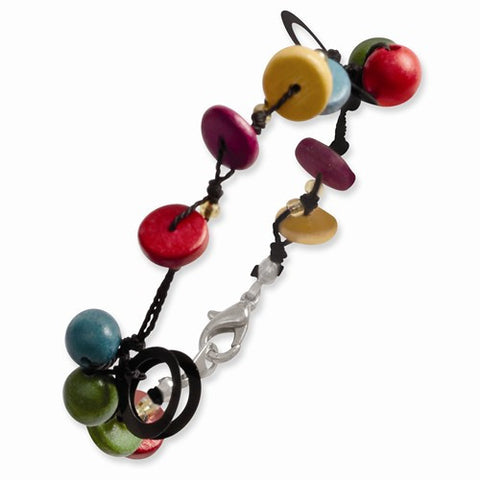 Silver-Tone Multicolored Hamba Wood & Sequin Bracelet
