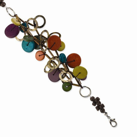 Silver-Tone Multicolored Hamba Wood Coconut & Sequin Bracelet