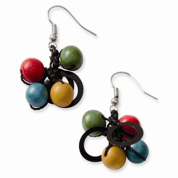 Silver-tone Multicolored Hamba Wood Sequin 1.75in Dangle Earrings