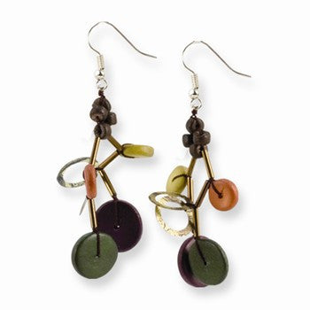 Silver-tone Multicolored Hamba Wood, Coconut Sequin 2in Earrings