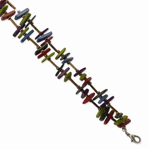Silver-Tone Multicolored Coconut & Acrylic Bead Bracelet