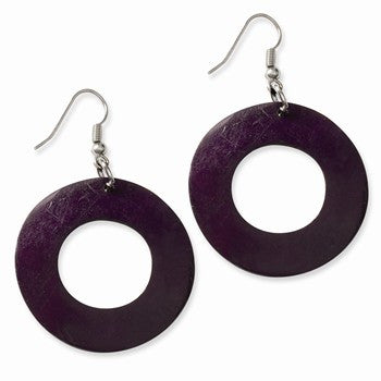 Silver-tone Large Purple Coconut Hoop 1.5in Dangle Earrings