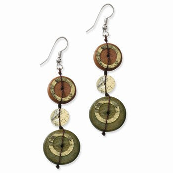 Silver-tone Multicolored Hamba Wood Sequin 2in Dangle Earrings