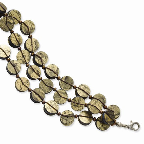 Silver-Tone Blue Hamba Wood Acrylic Bead & Sequin Bracelet