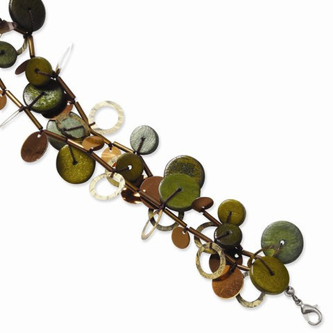 Silver-Tone Green Hamba Wood Bead & Sequined Bracelet