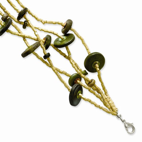 Silver-Tone Green Hamba Wood Brown Bead 5 Strand Bracelet