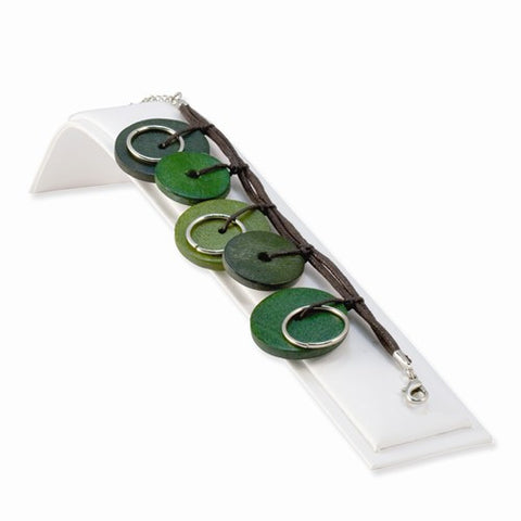 Silver-Tone Green Hamba Wood and Cotton Lace Bracelet