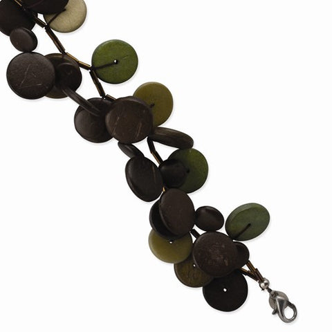 Silver-Tone Multicolored Hamba Wood Bracelet